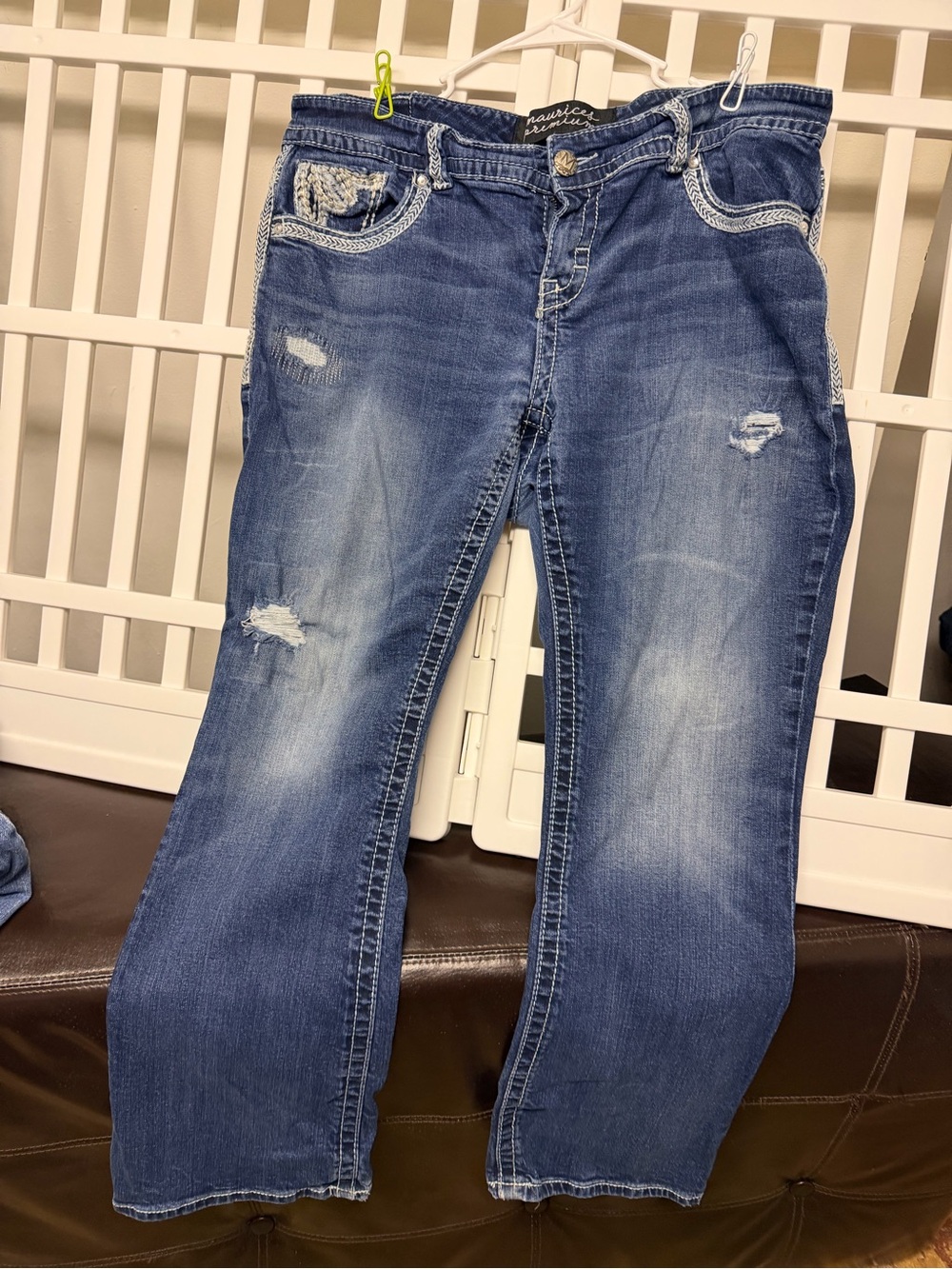 Maurices Women's Medium Blue Boot Cut Jeans with Distressed Details